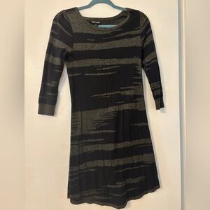 Express Black and Olive Green Sweater Dress 3/4 iSleeve Crew Neck size petite S